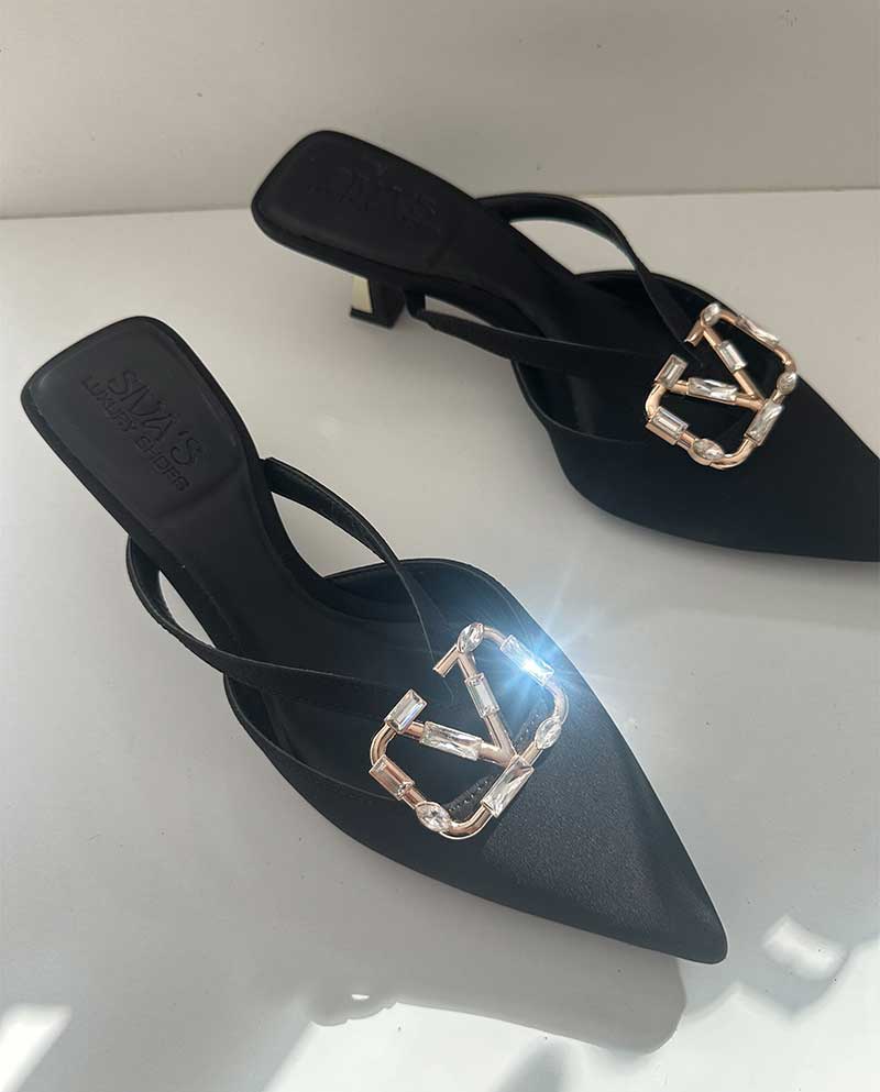 Μαύρο Mule με αγκράφα στρας