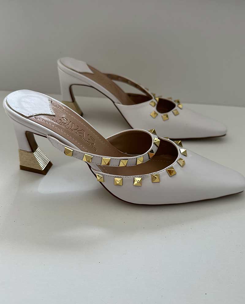 Λευκό Mule, με Τρουξ και τακούνι