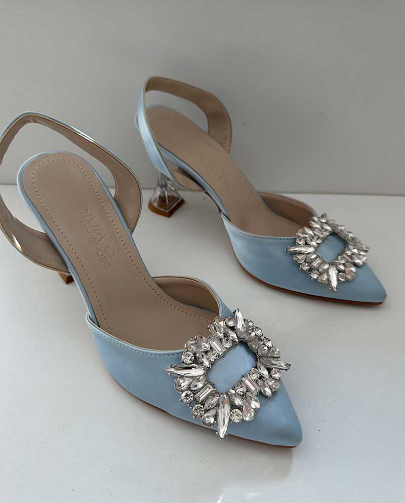 Γαλάζιο cinderella Mule με διάφανο τακούνι