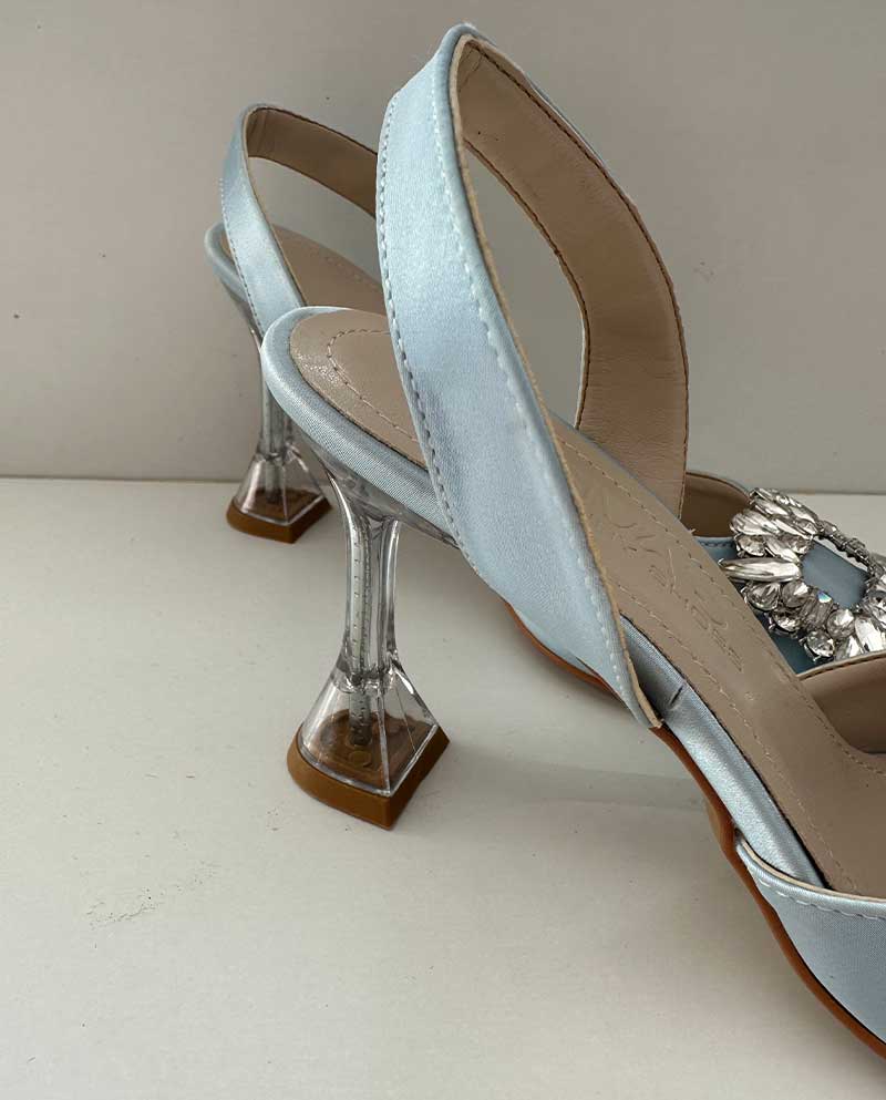 Γαλάζιο cinderella Mule με διάφανο τακούνι