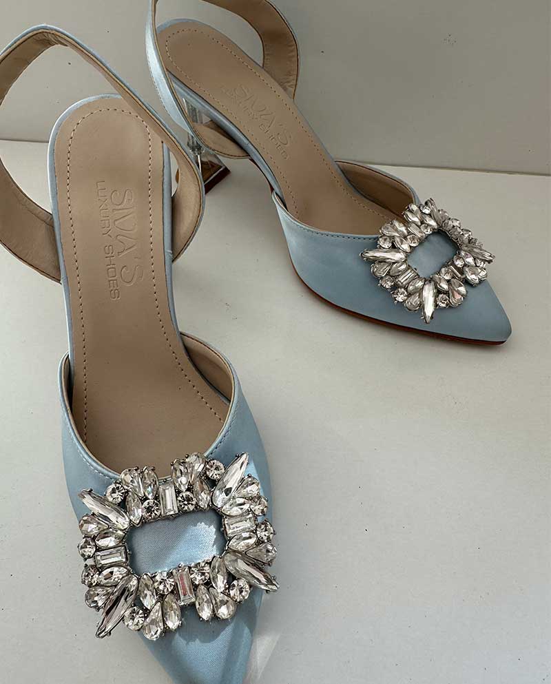 Γαλάζιο cinderella Mule με διάφανο τακούνι