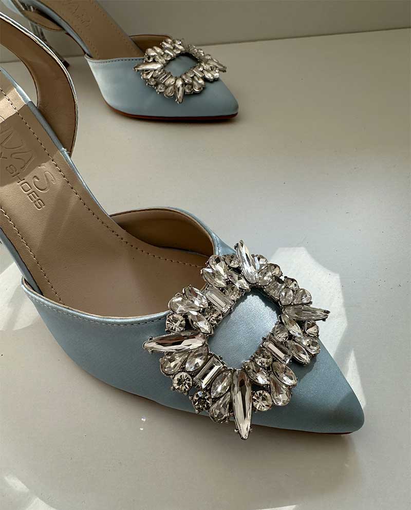 Γαλάζιο cinderella Mule με διάφανο τακούνι