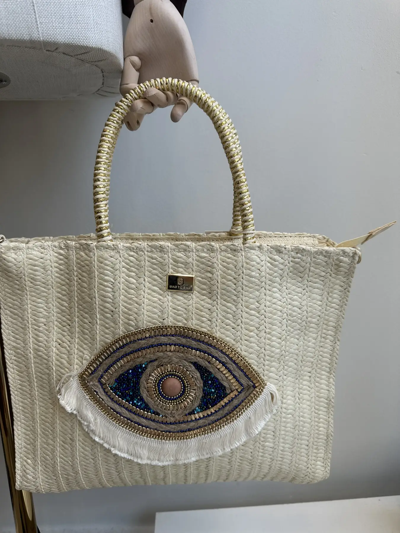 Τσάντα Ψάθινη με λεπτομέρεια μάτι
