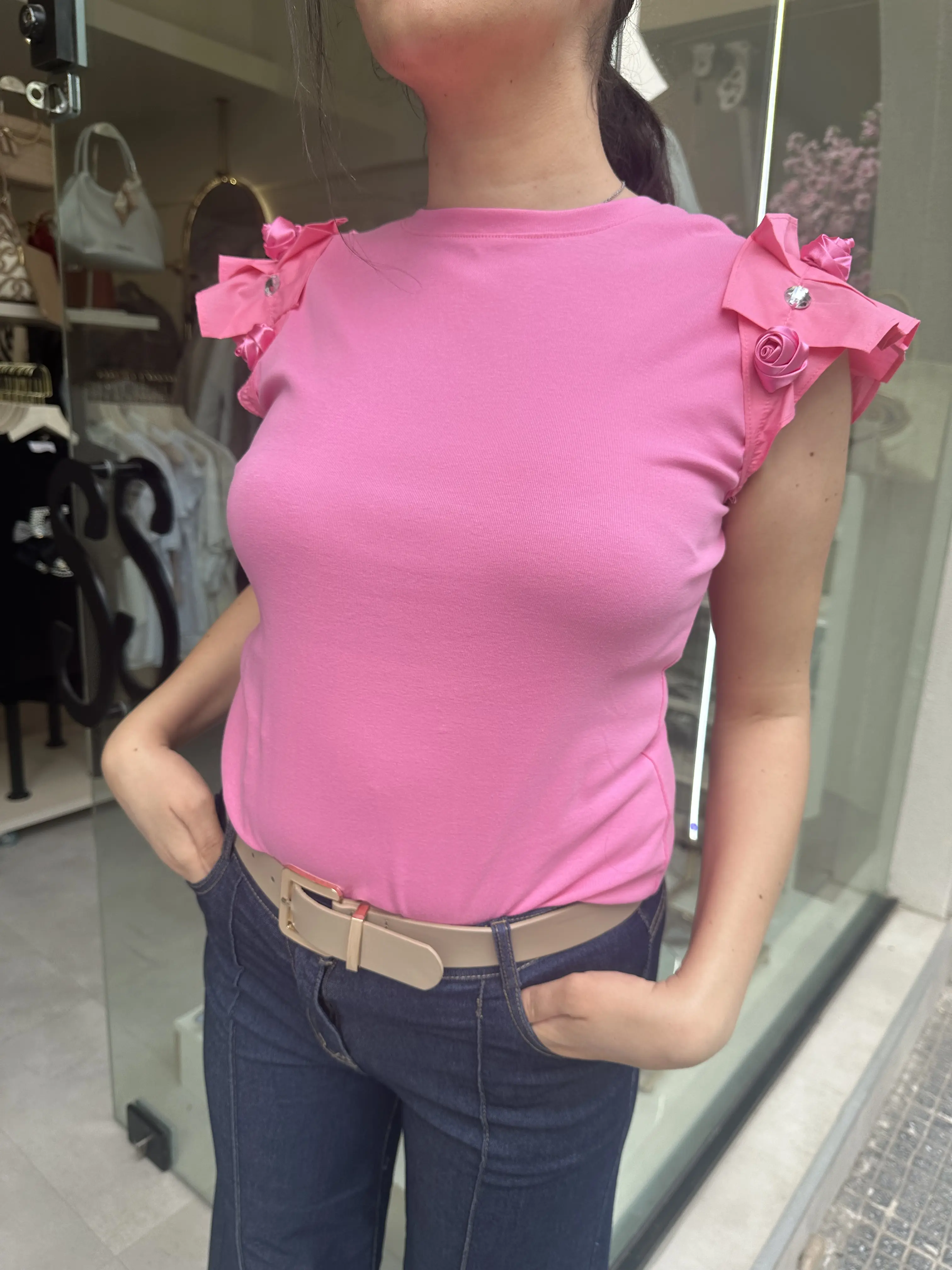 Φούξ Μπλούζα Rosalia με λεπτομέρεια τριανταφυλλάκια και στρας