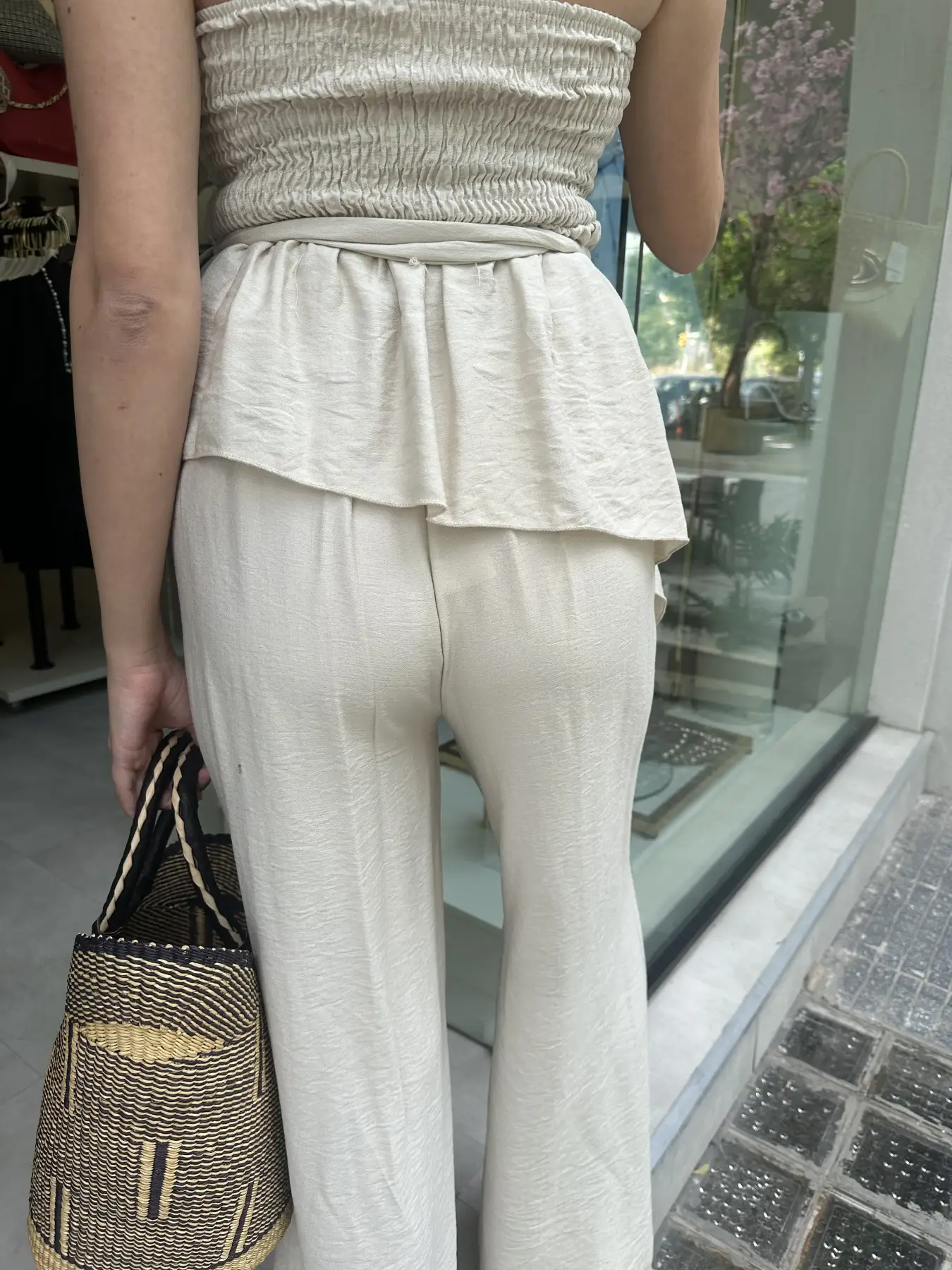 Μπεζ Σετ Στράπλες Με Ζώνη