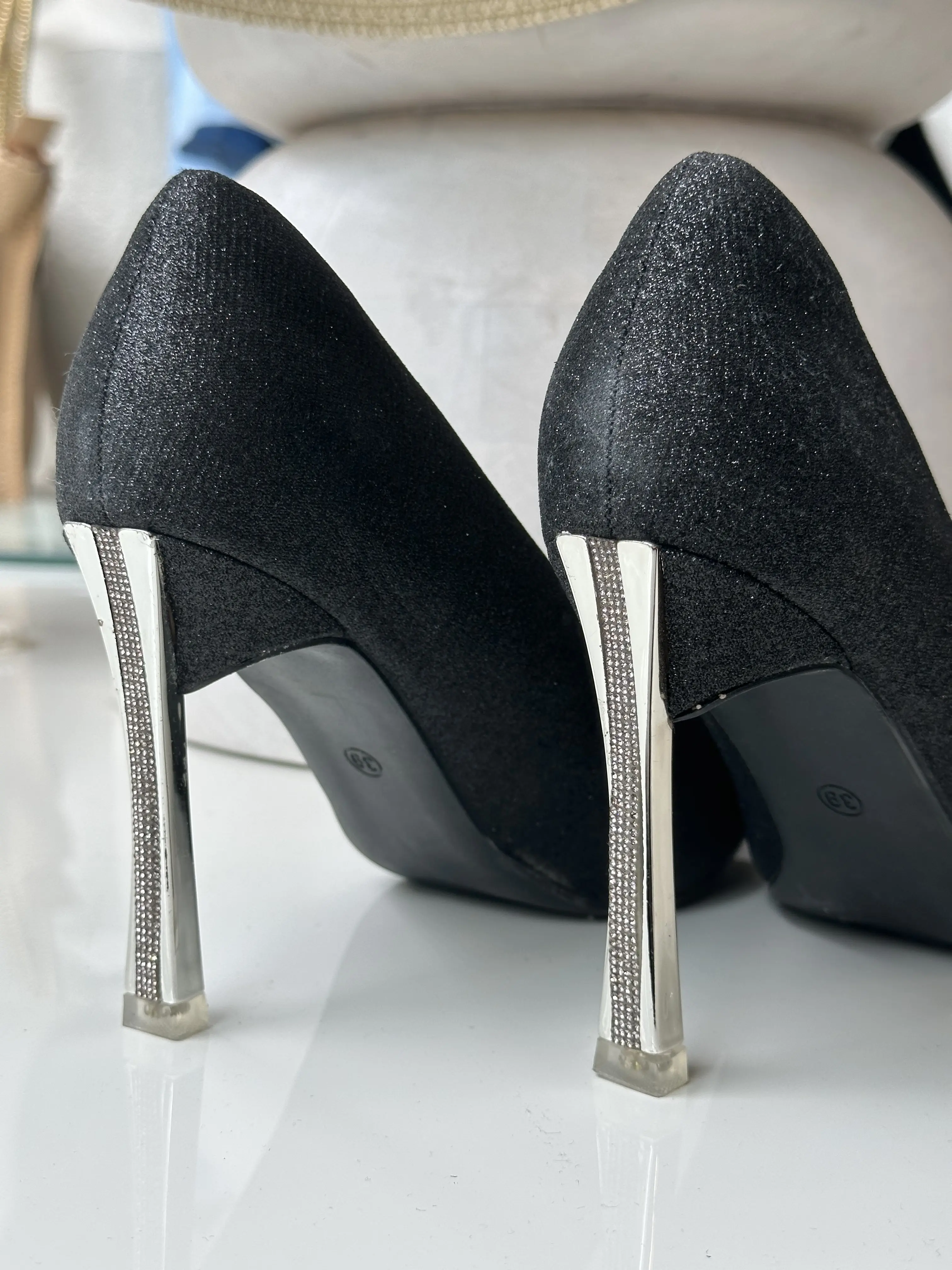 Γόβες Γκλίτερ με Ασημί Τακούνι με Στρας