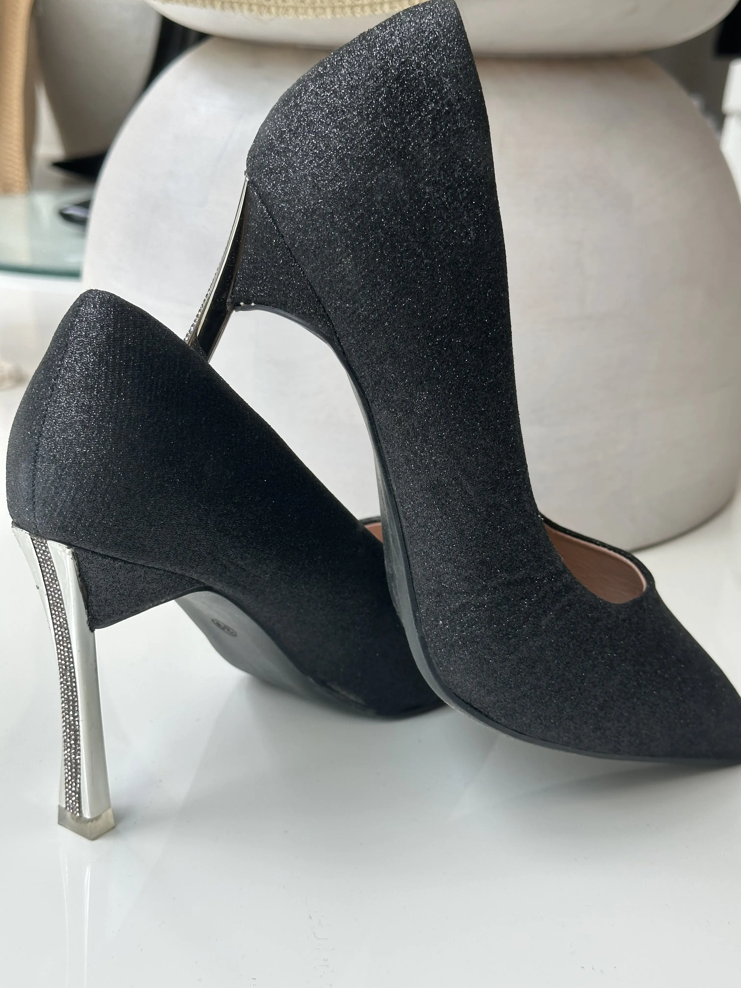 Γόβες Γκλίτερ με Ασημί Τακούνι με Στρας