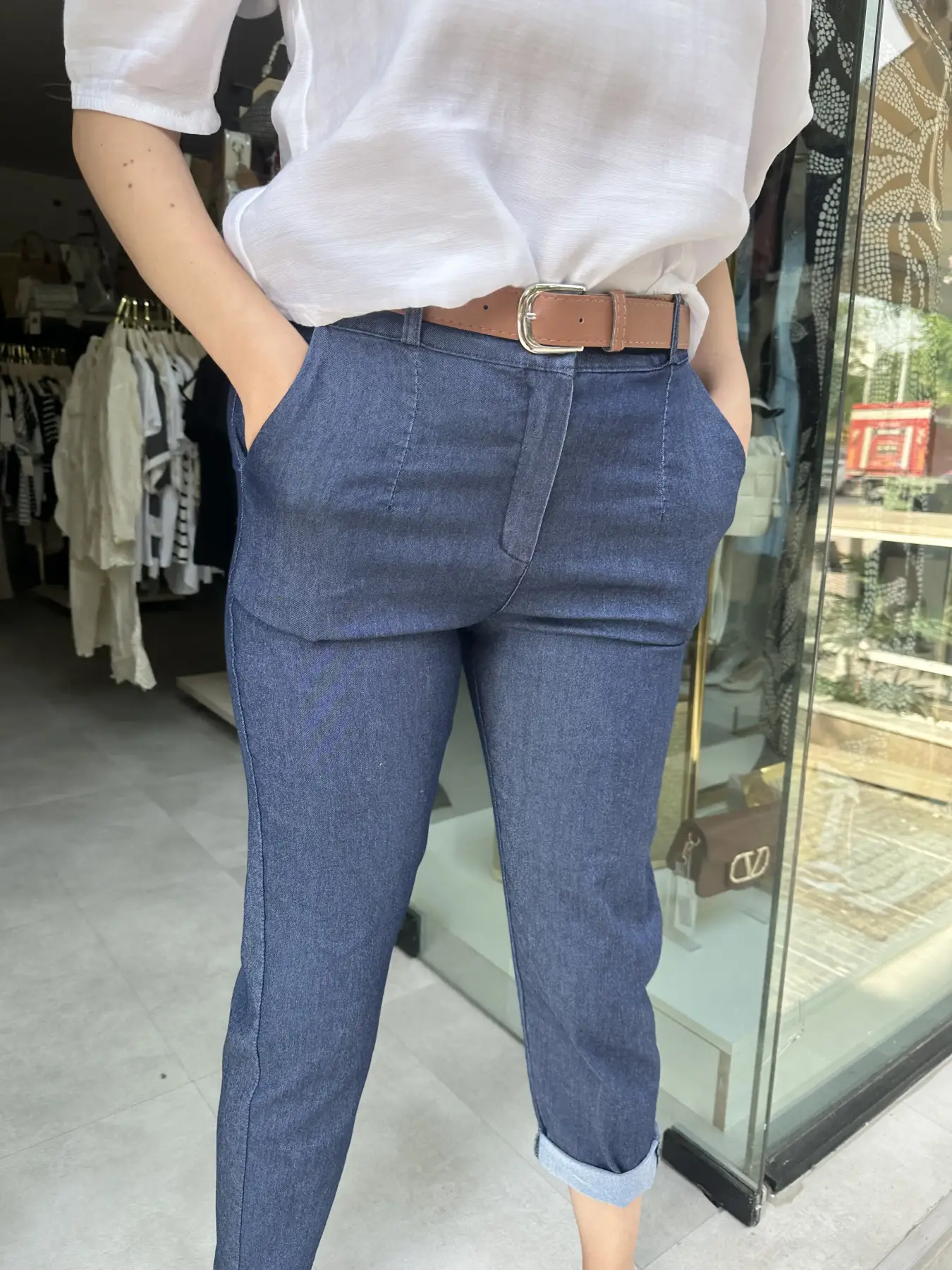 Τζιν Παντελόνι με Κάμελ Ζώνη