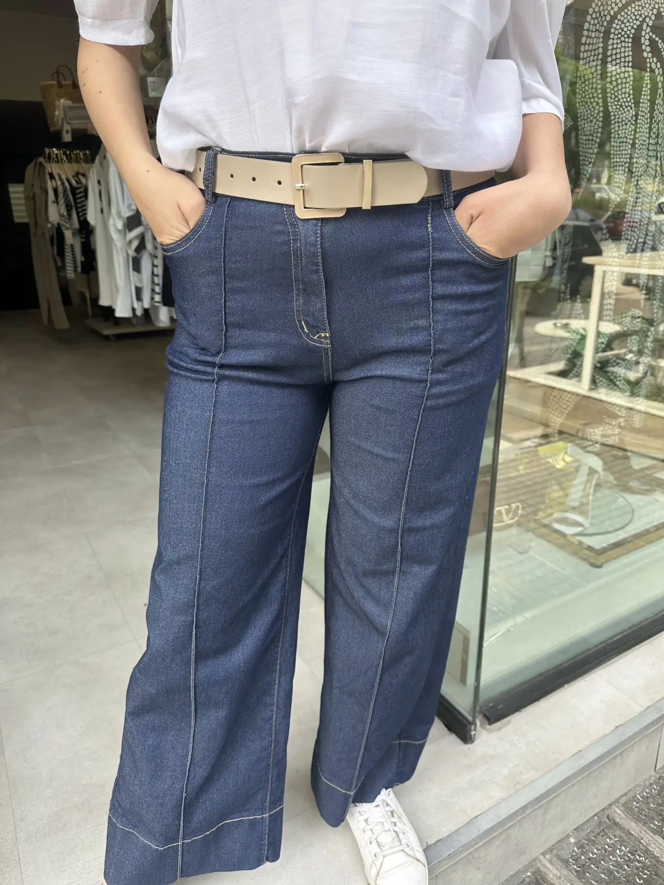 Τζιν Παντελόνι με Μπεζ Ζώνη