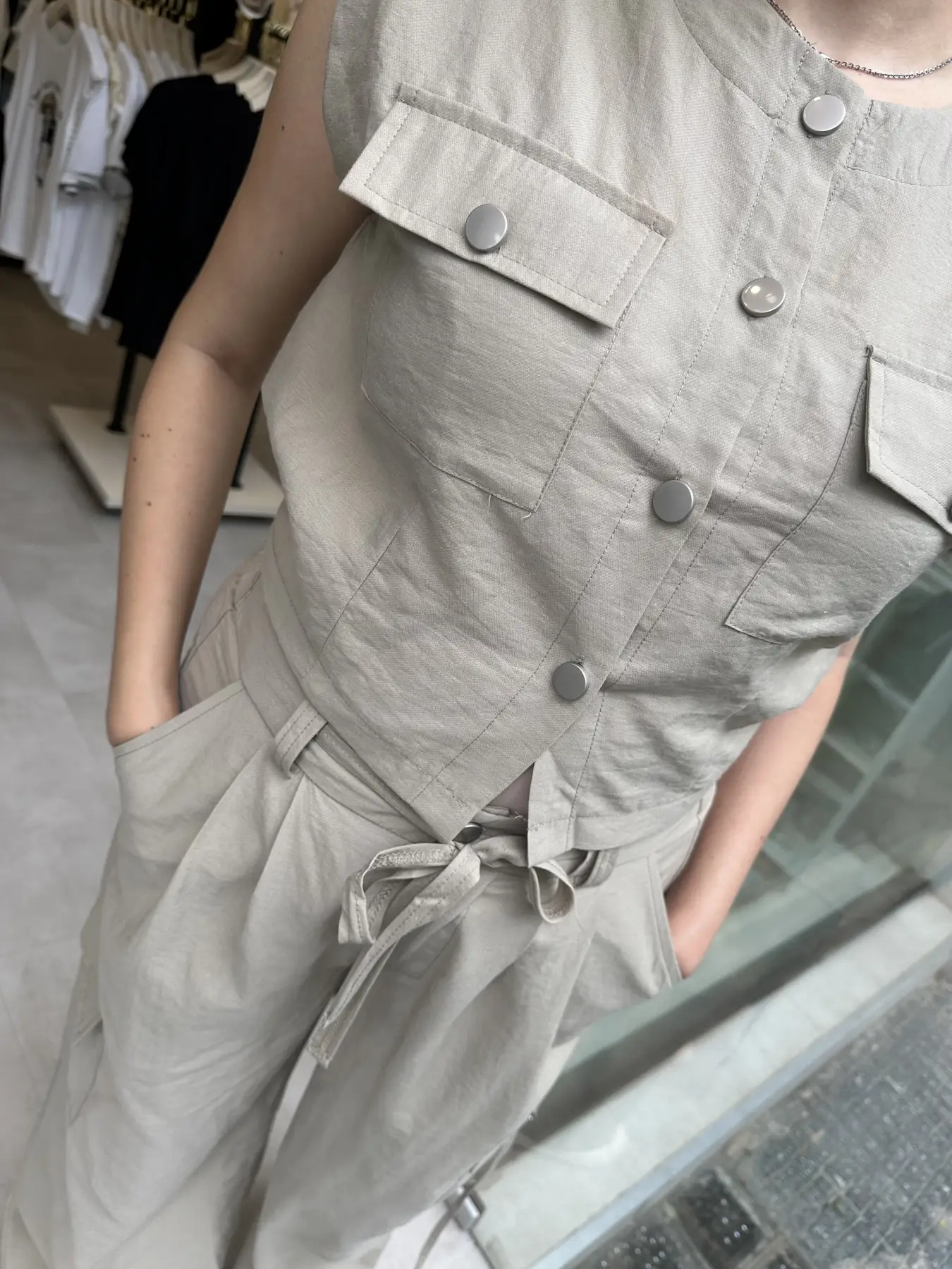 Λαδί Σετ Τύπου Σαφάρι με Πουκαμισάκι και Παντελόνα