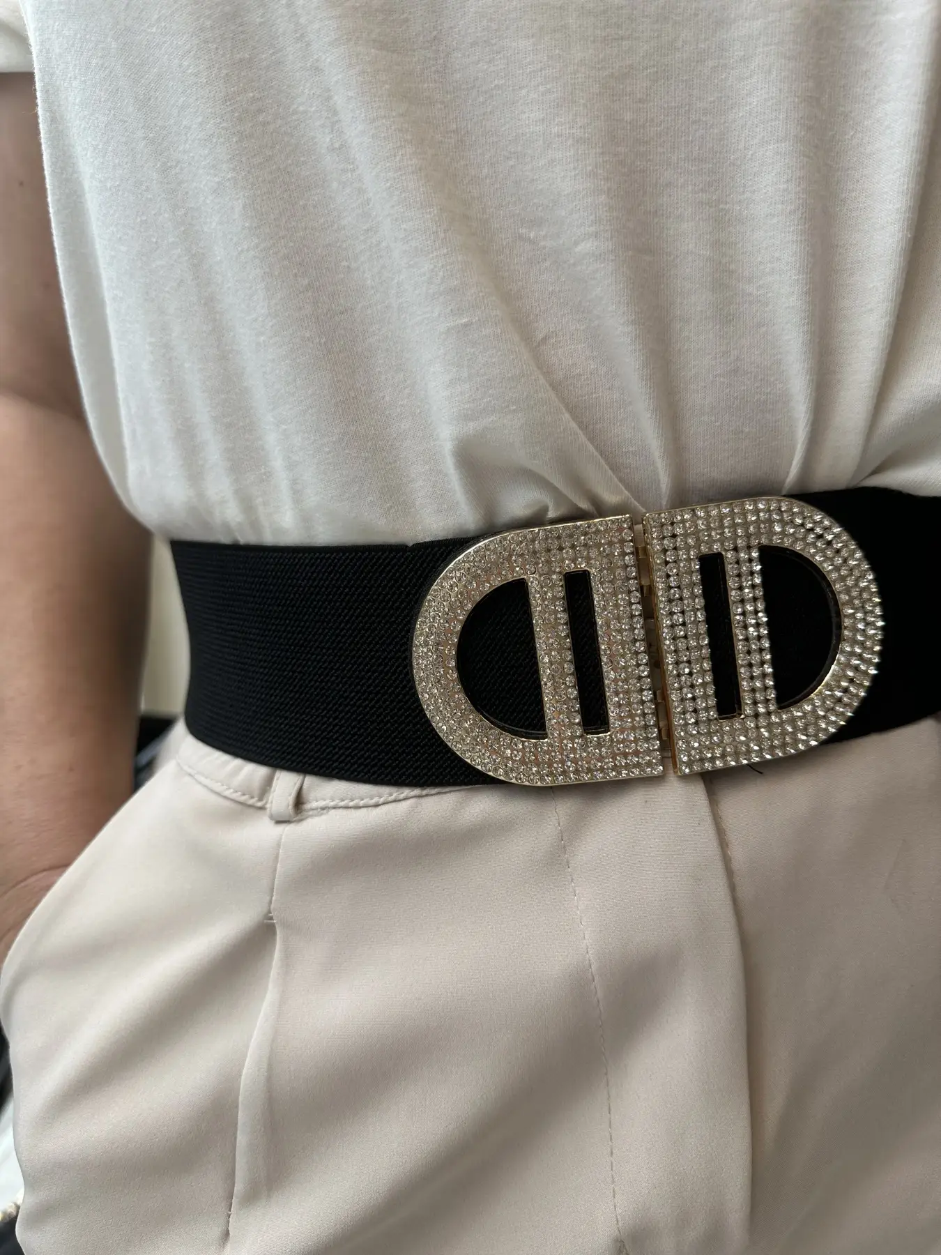 Μαύρη ζώνη με στράς και χρύσο μισόκυκλοι