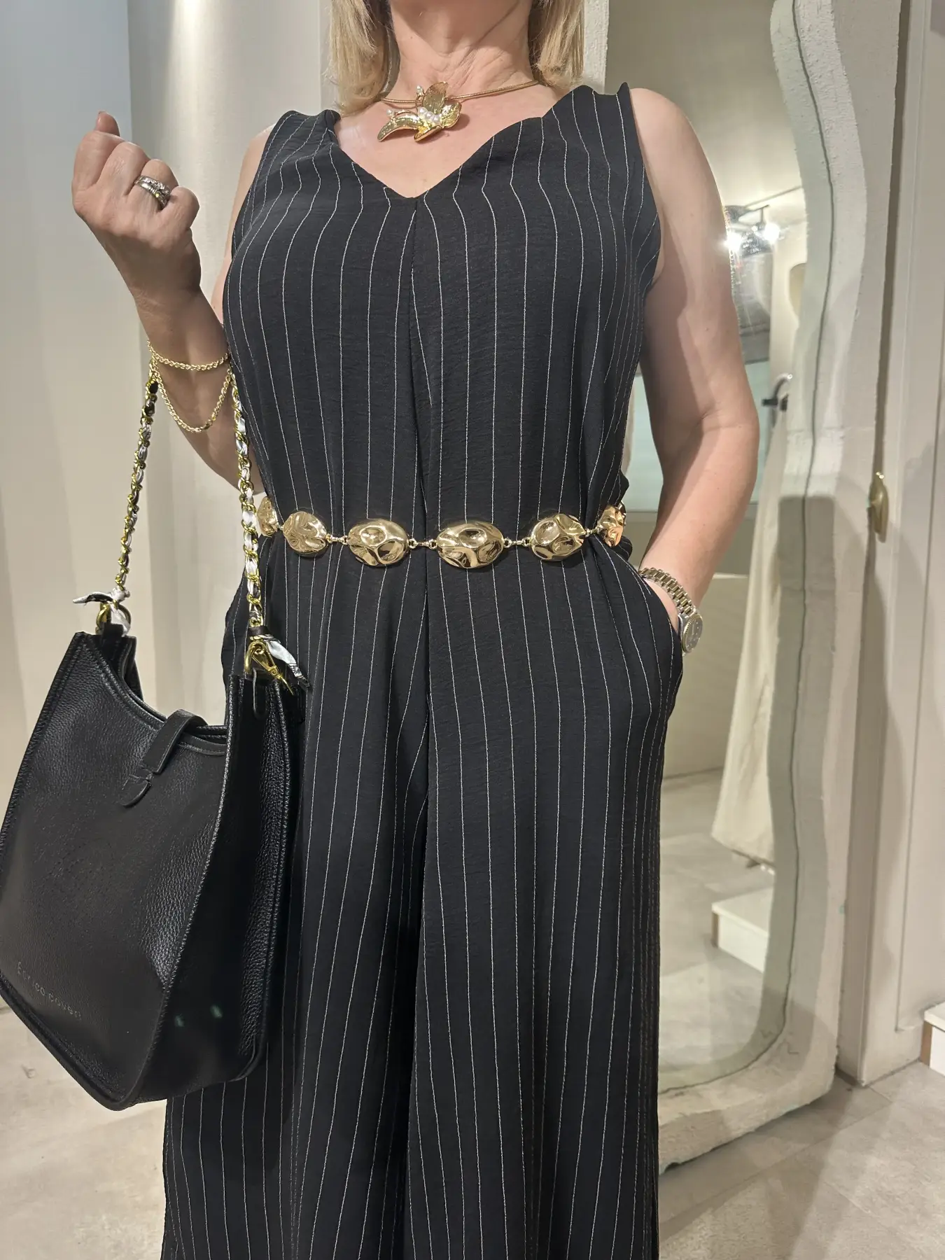 Μαύρη Ριγέ Ολόσωμη Φόρμα