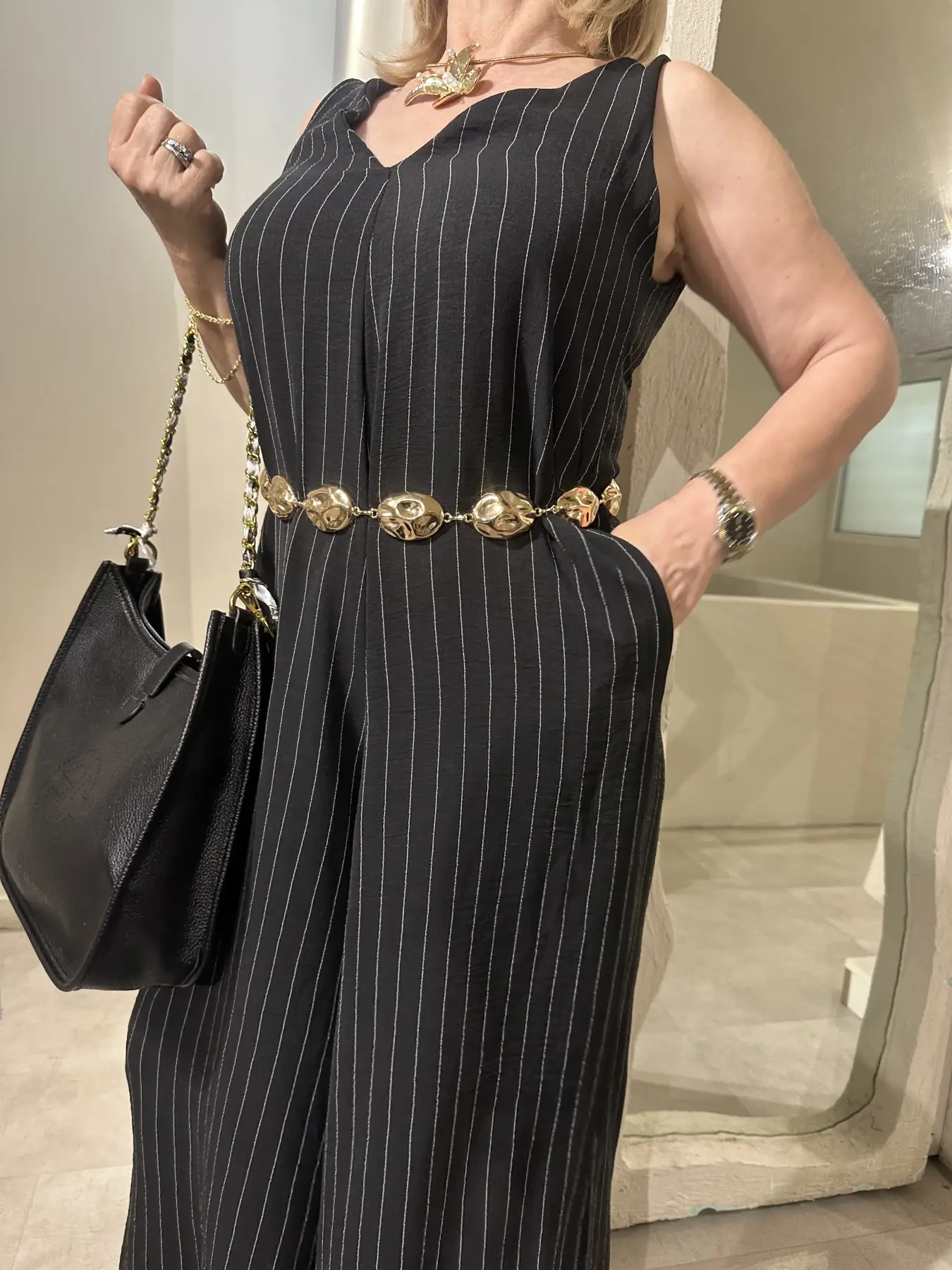 Μαύρη Ριγέ Ολόσωμη Φόρμα