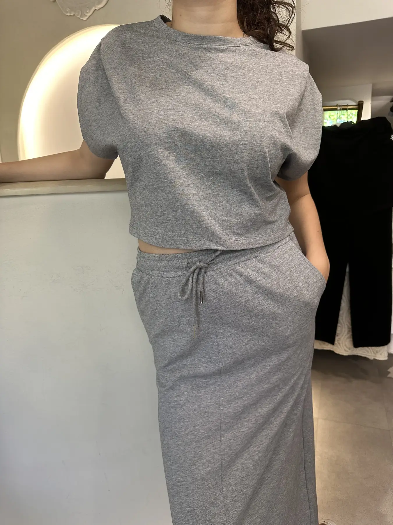 Γκρι Καθημερινό Σετ με Φούστα