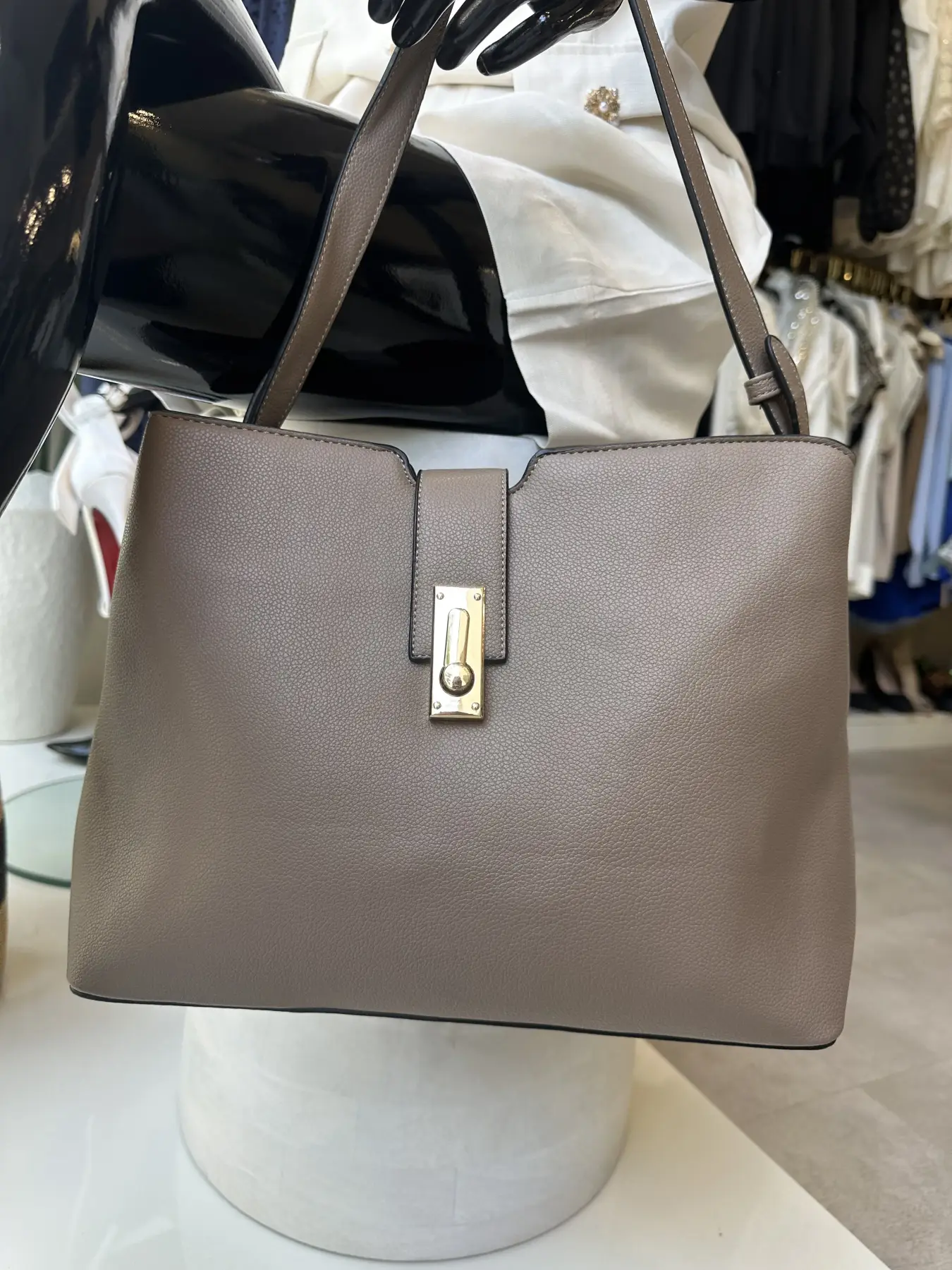 Μπεζ  elephant Καθημερινή Τσάντα με Χρυσό Κούμπωμα