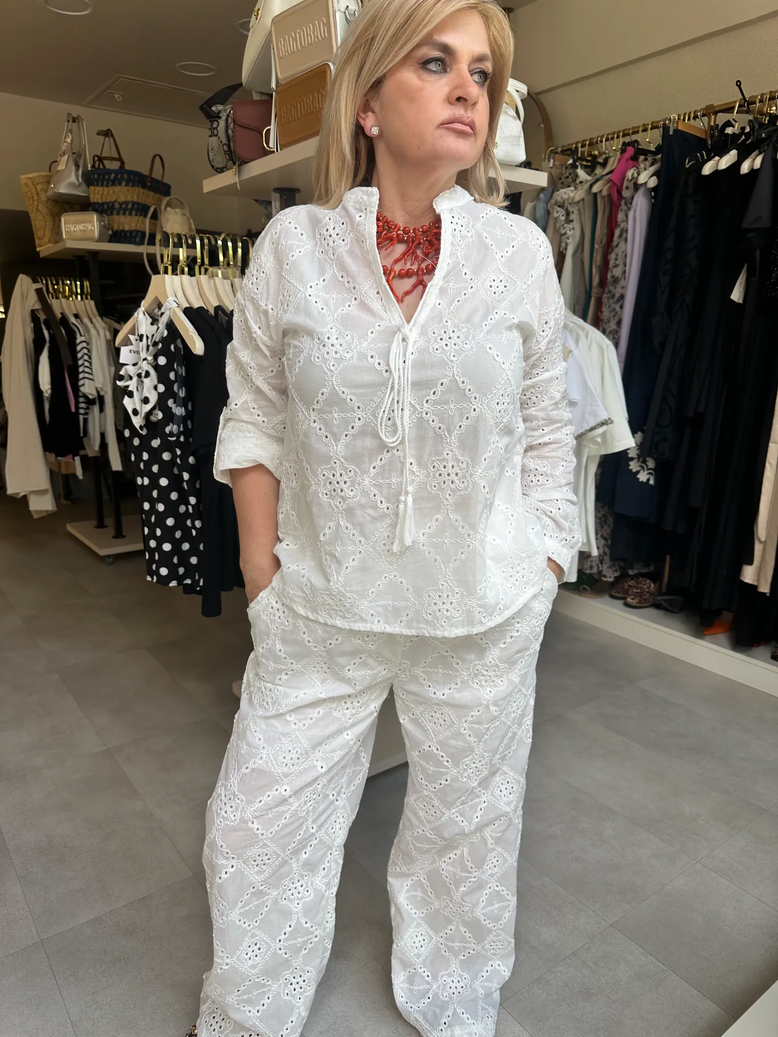 Λευκό Κιπούρ Σετ με Πουκαμίσα και Παντελόνα