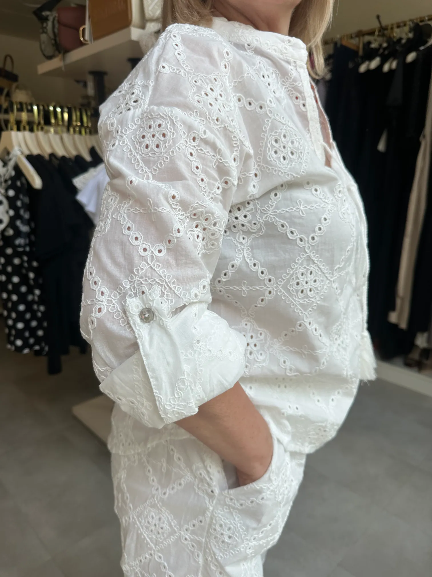 Λευκό Κιπούρ Σετ με Πουκαμίσα και Παντελόνα