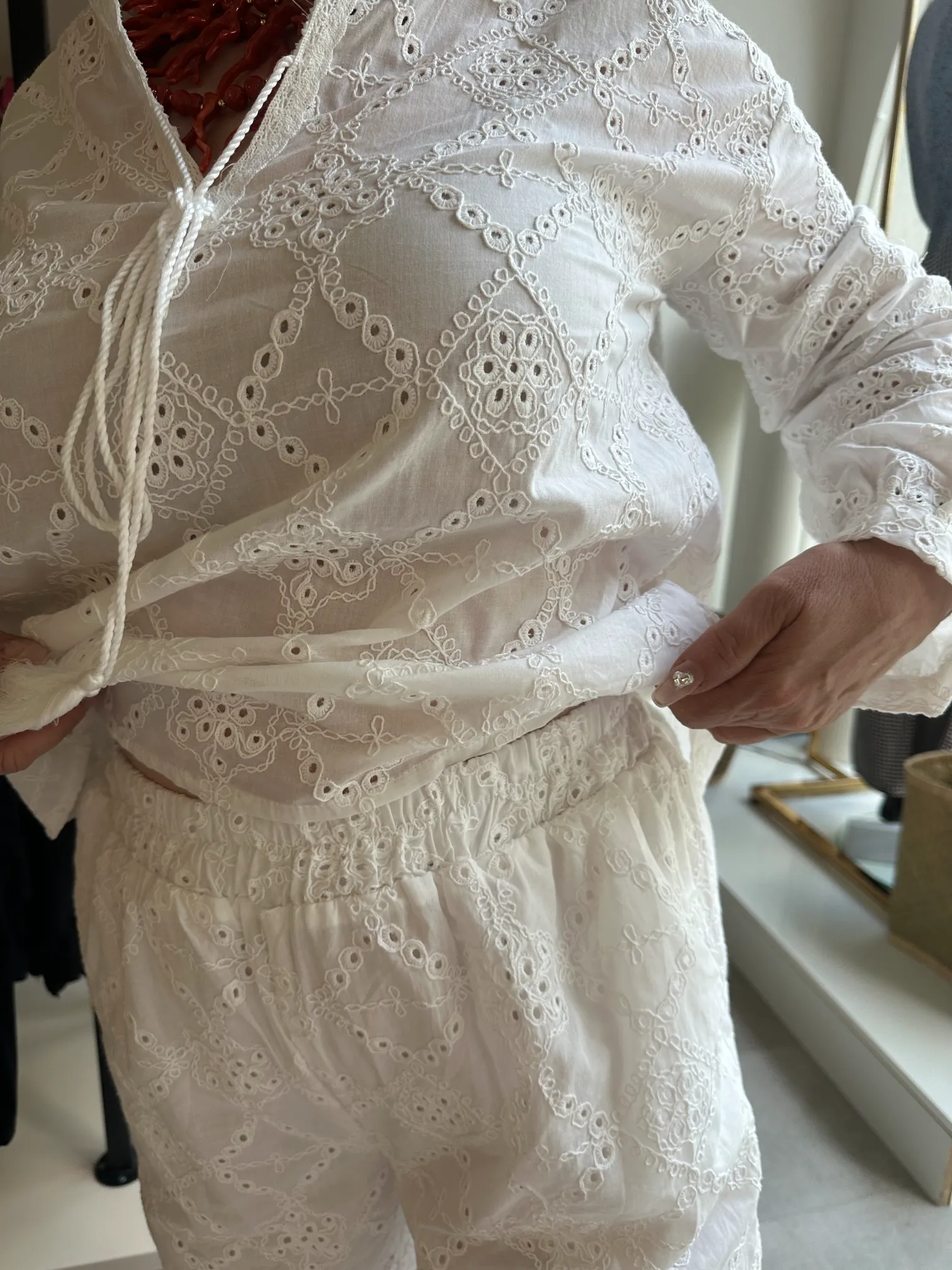 Λευκό Κιπούρ Σετ με Πουκαμίσα και Παντελόνα