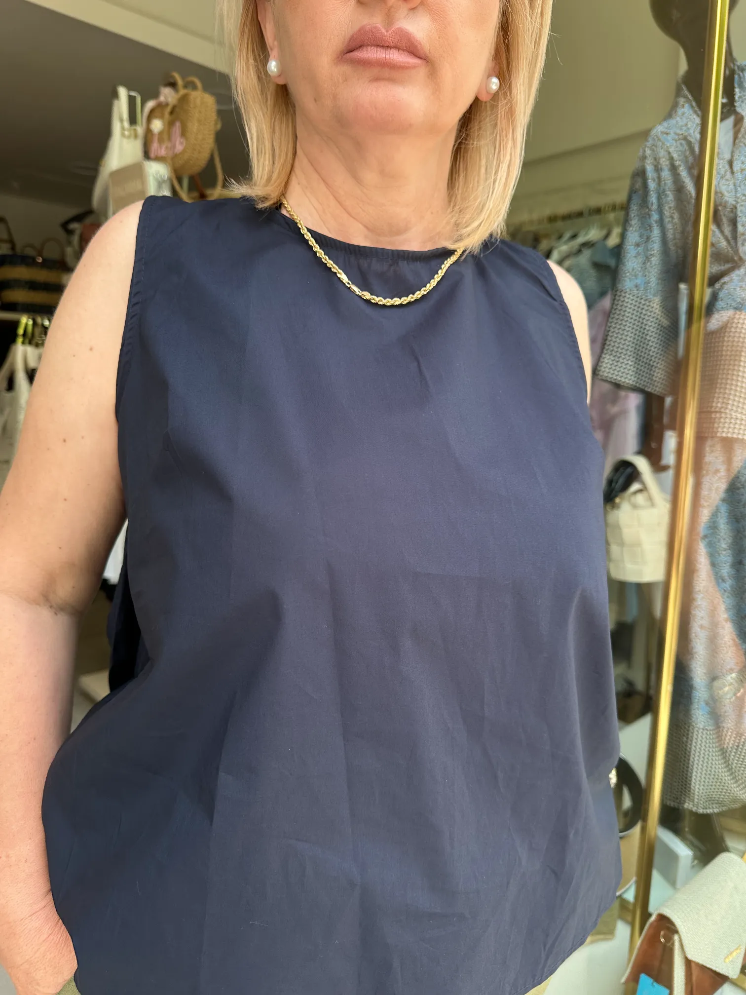 Μπλε Μπλούζα με Φιόγκο στην Πλάτη