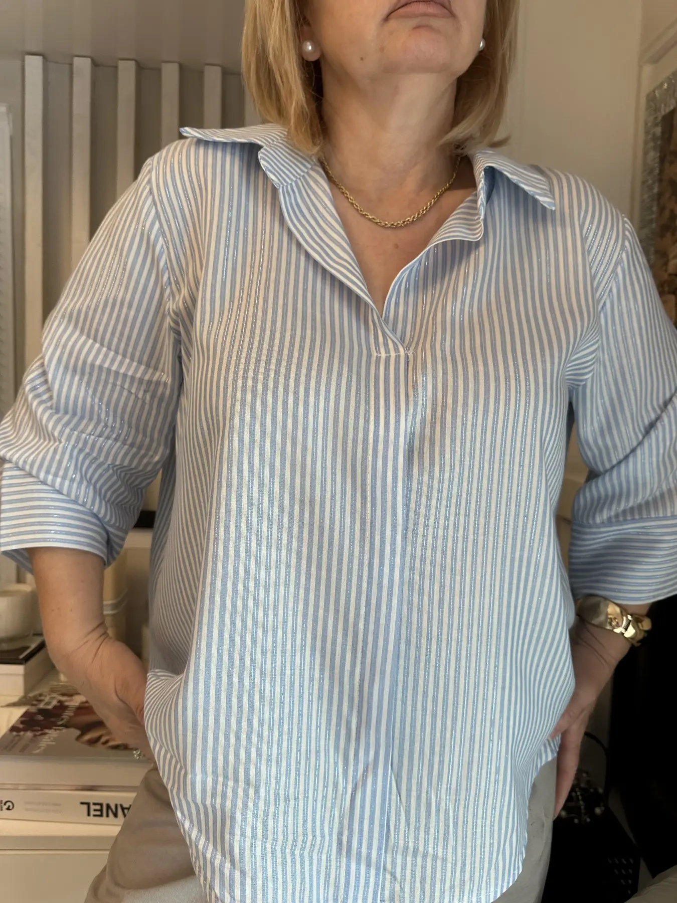 Πουκάμισο σατέν ριγέ γαλάζιο