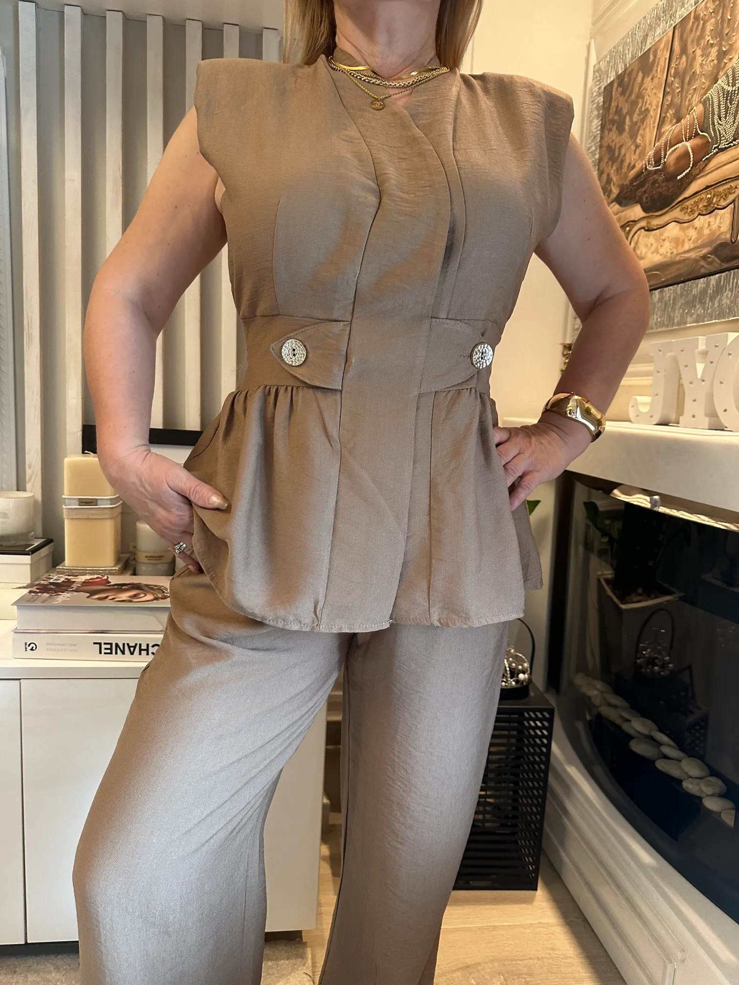 κάμελ μεσάτο σέτ με παντελόνα