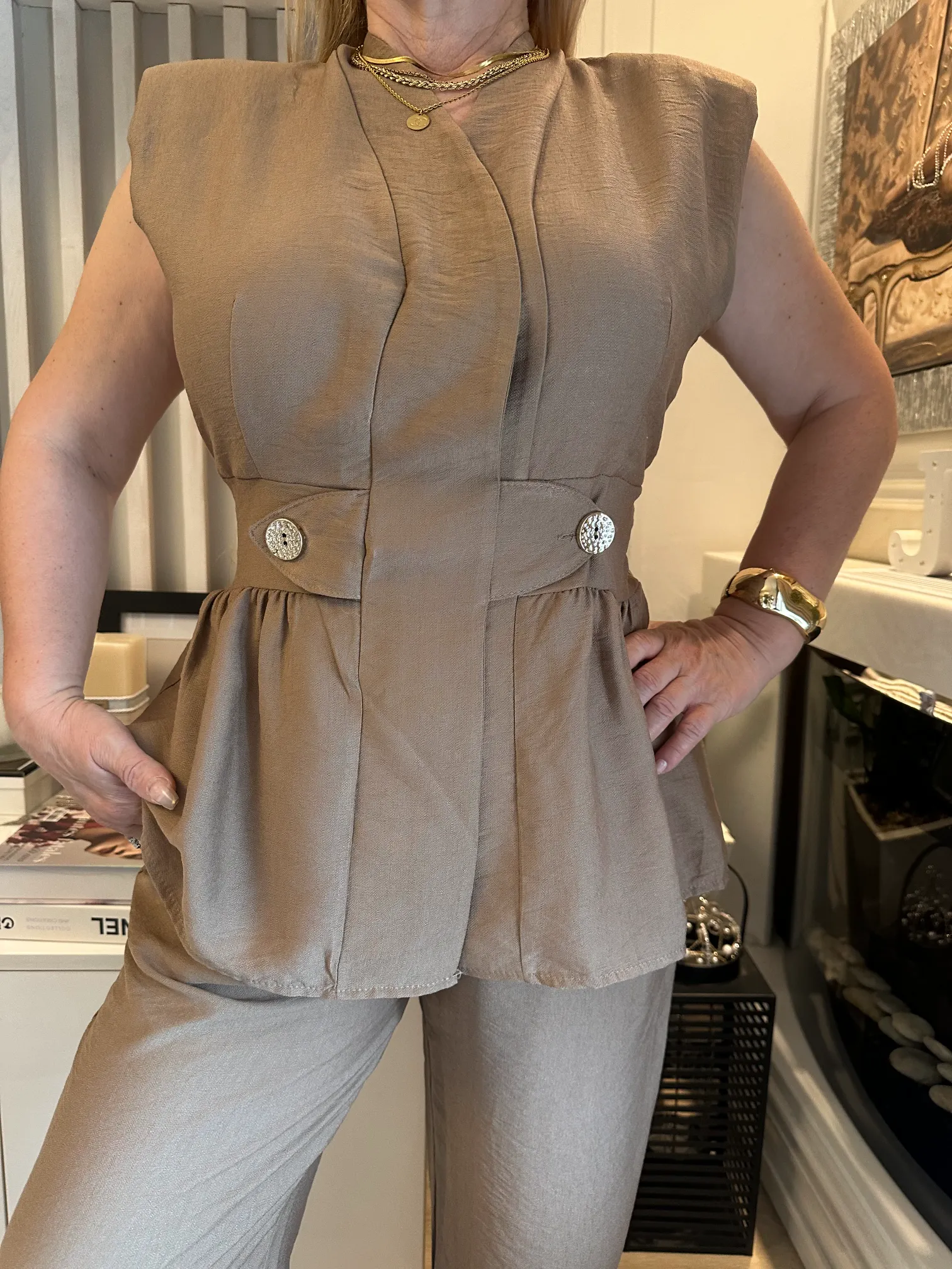 κάμελ μεσάτο σέτ με παντελόνα