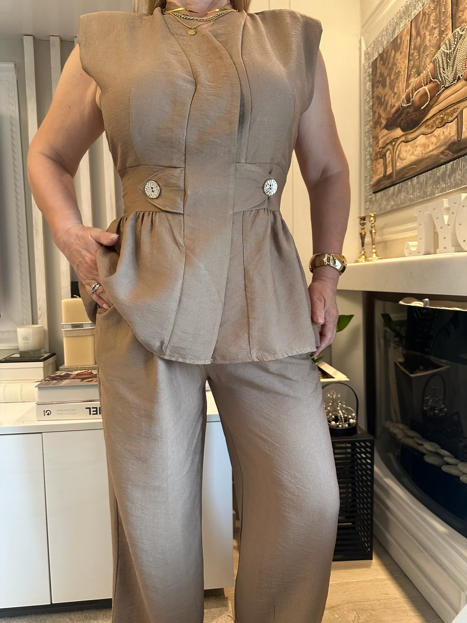 κάμελ μεσάτο σέτ με παντελόνα