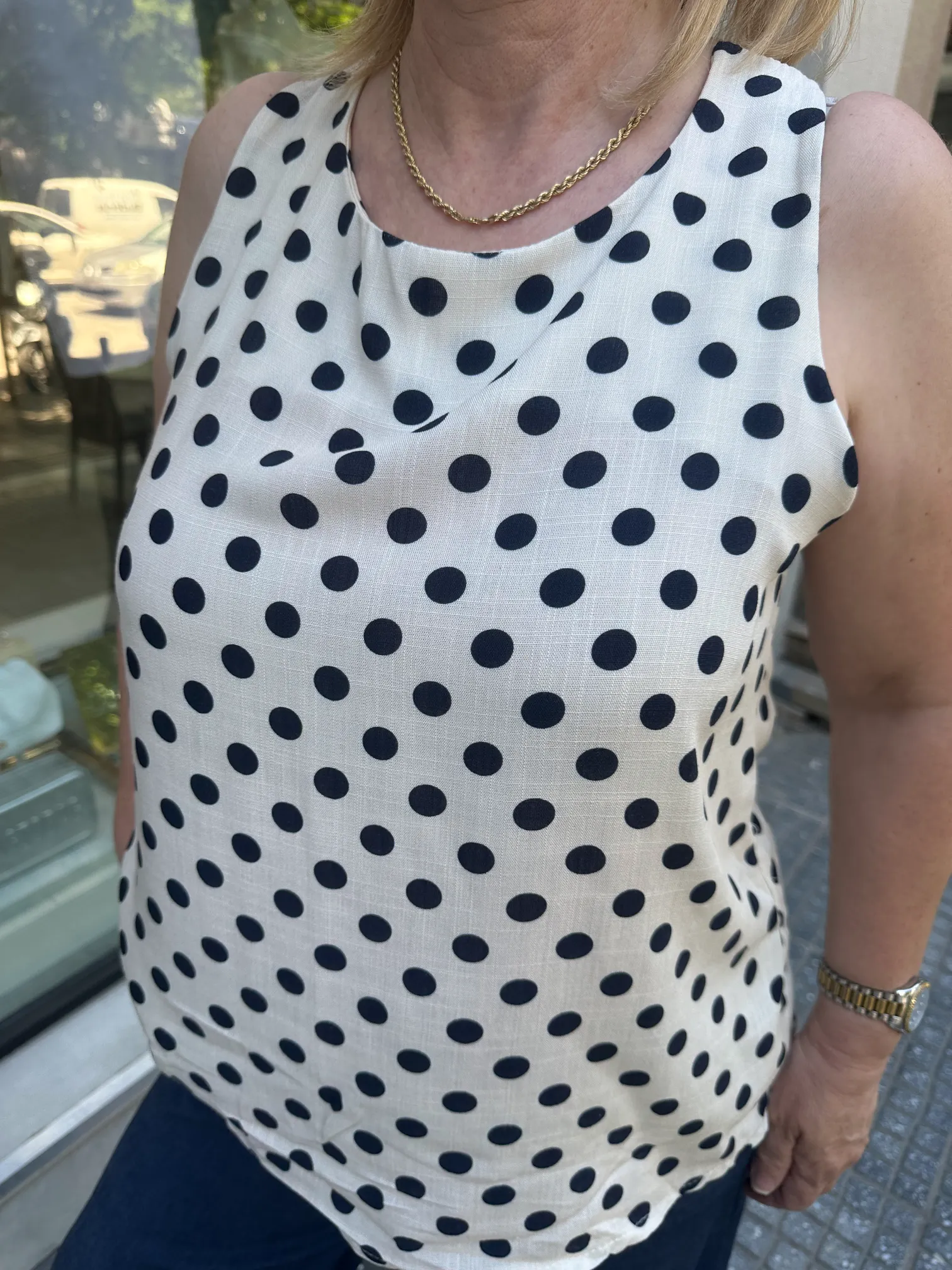 Μπλούζα Μπεζ με Μαύρο Πουά