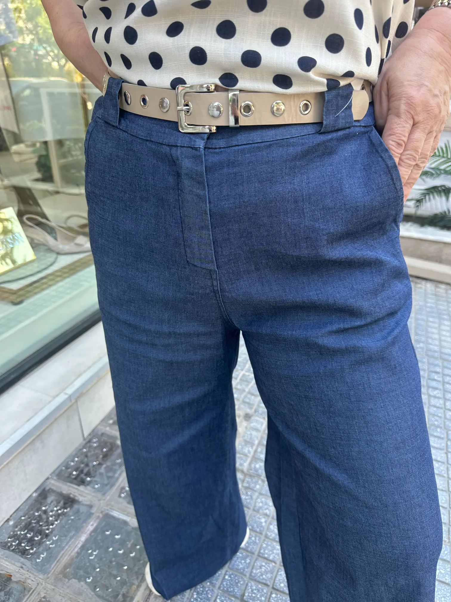 Τζιν Παντελόνι με Μπεζ Ζώνη