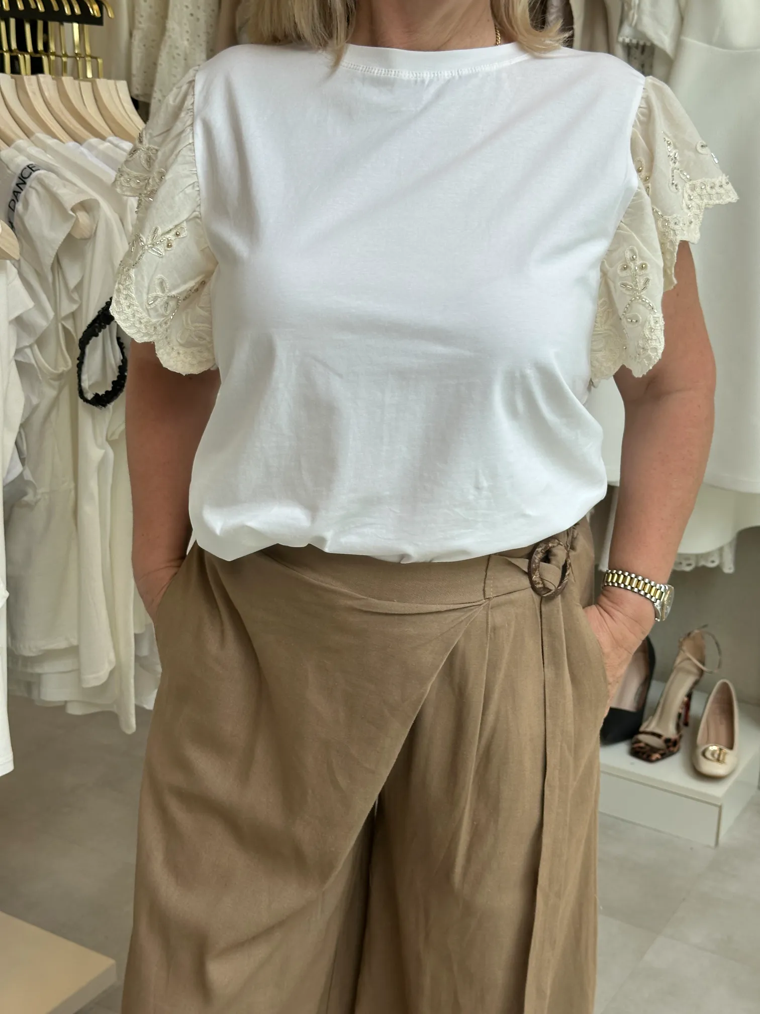 Μπλούζα με μανίκι  κοφτό κιπούρ