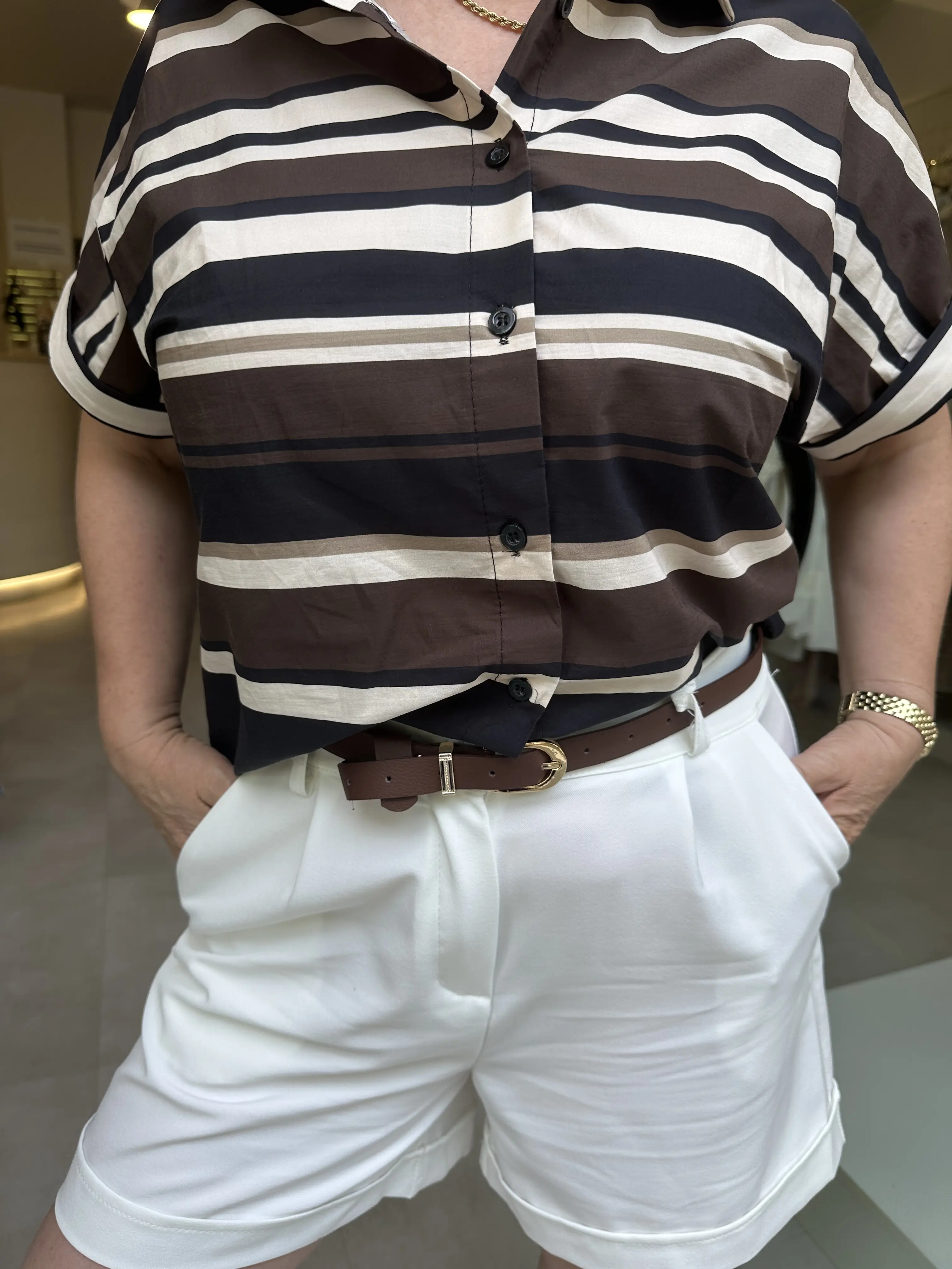 Πουκάμισο ριγέ καφέ-μπεζ