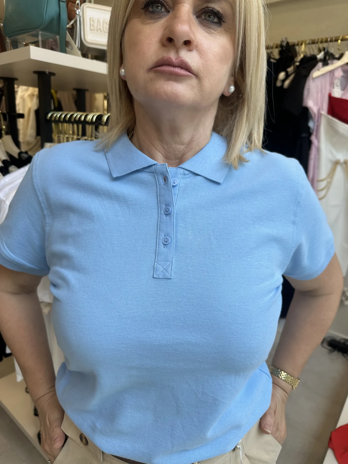 Μπλούζα κλασική σιελ-γαλάζια με γιακά