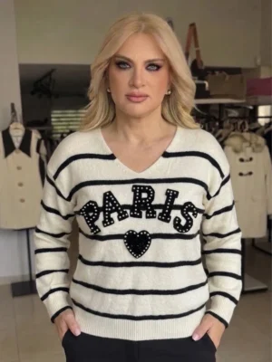 Paris Chic Striped Πλεκτή Μπλούζα