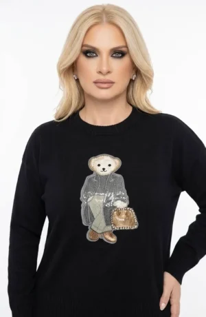 Πλεκτή μπλούζα τύπου Polo με teddy bear