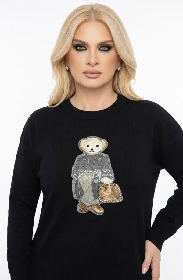 Πλεκτή μπλούζα τύπου Polo με teddy bear