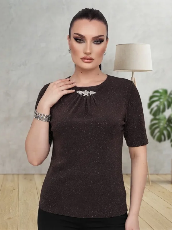 Μπλούζα Lurex σε Ασημί με Διακοσμητικά Λουλούδια