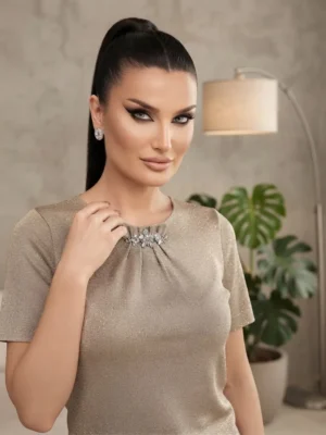 Μπλούζα Lurex σε Ασημί με Διακοσμητικά Λουλούδια
