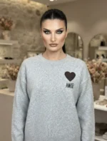 Πλεκτή Μπλούζα Εκρού με Καρδιά & “AMOR”