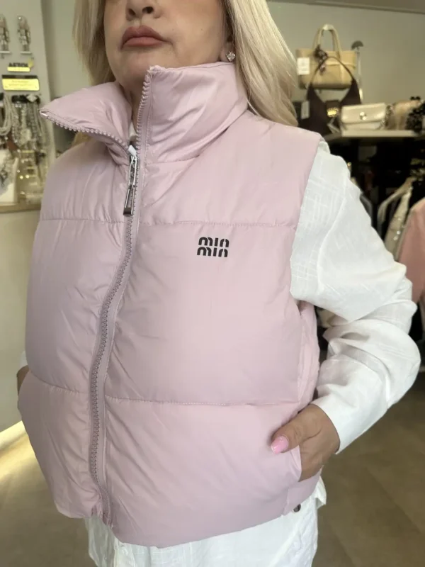 Γυναικείο Puffer Γιλέκο με Ψηλό Γιακά – Nude Pink