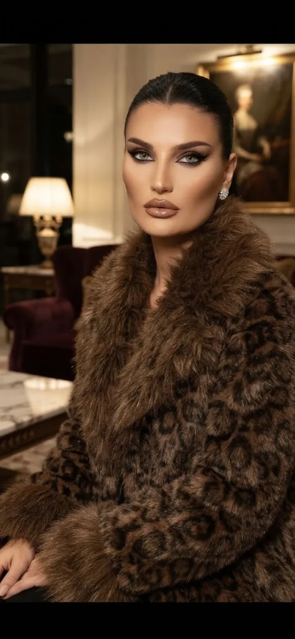 Γούνα Animal Print με Πλούσιο Γούνινο Γιακά