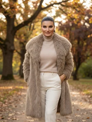 Μακριά Faux Fur Γούνα Ανοικτού Πούρου