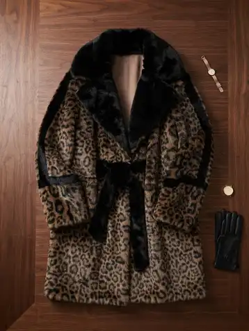 Πολυτελής Faux Fur Γούνα με Λεοπάρ Σχέδιο και εντυπωσιακές μαύρες Λεπτομέρειες