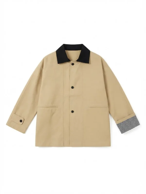 Παρκά Casual Chic με Αντίθεση στον Γιακά και Καρό Μανσέτες