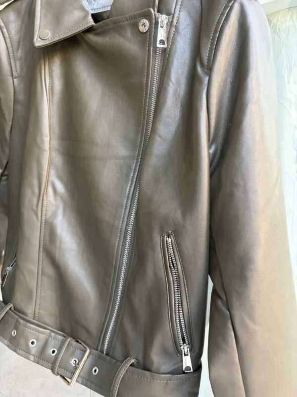 Δερμάτινο Biker Jacket σε Λαδί Απόχρωση
