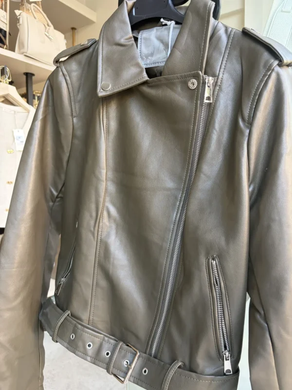 Δερμάτινο Biker Jacket σε Λαδί Απόχρωση