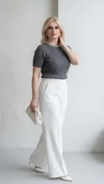 Pearl Elegance Πλεκτή Κοντομάνικη Μπλούζα