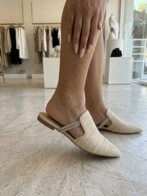 Capri Chic Ψάθινο Mule με Λεπτομέρεια Στρας
