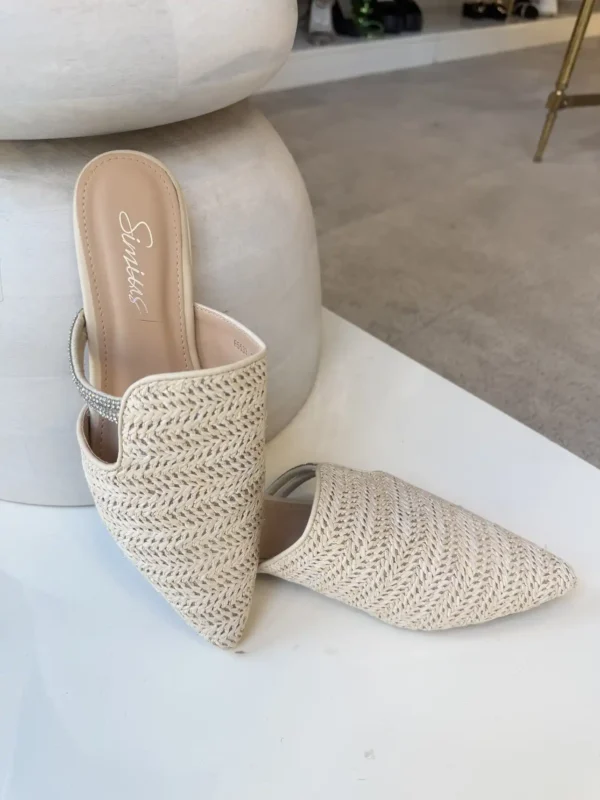 Capri Chic Ψάθινο Mule με Λεπτομέρεια Στρας