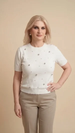 Pearl Grace Κοντομάνικη Πλεκτή Μπλούζα
