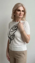 Fleur Élégance Πλεκτή Κοντομάνικη Μπλούζα